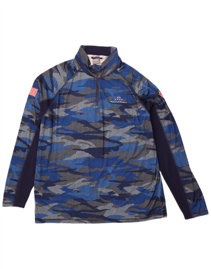 PUMA Herren-Oberteil mit Reißverschluss, langärmlig, 2XL, blaues Camouflage-Polyester