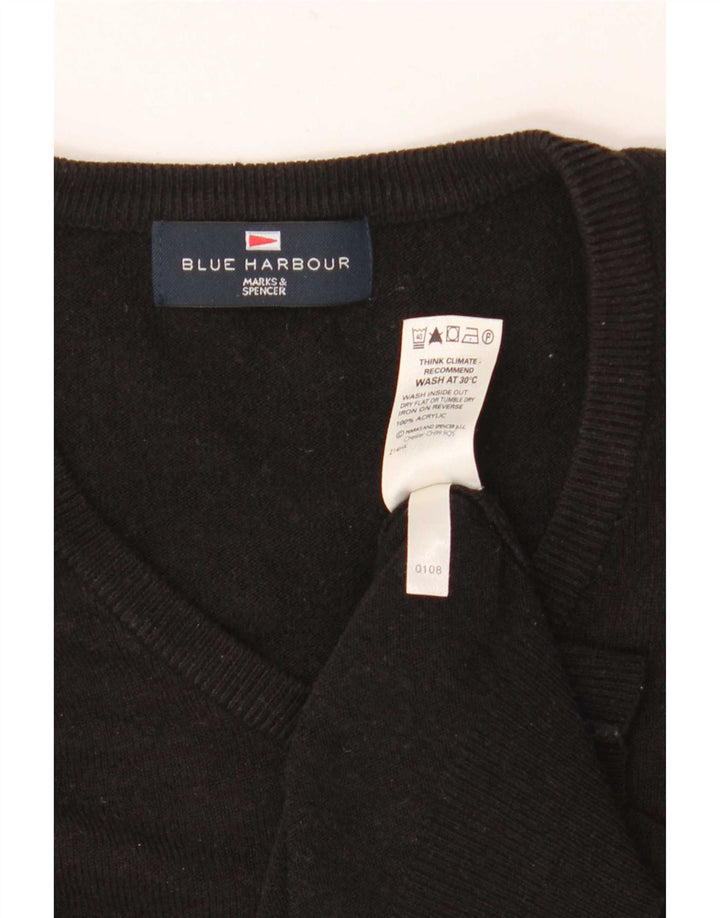 Marks & Spencer Herren Blue Harbor V-Ausschnitt Pullover Pullover Large Schwarz Acryl