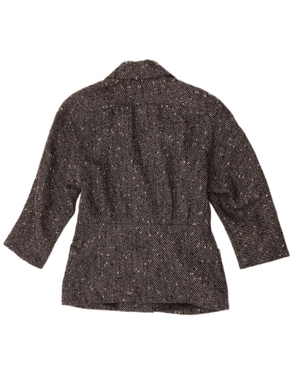 Vintage Damen Zweireihige Blazerjacke EU 42 Große schwarz gefleckte Wolle