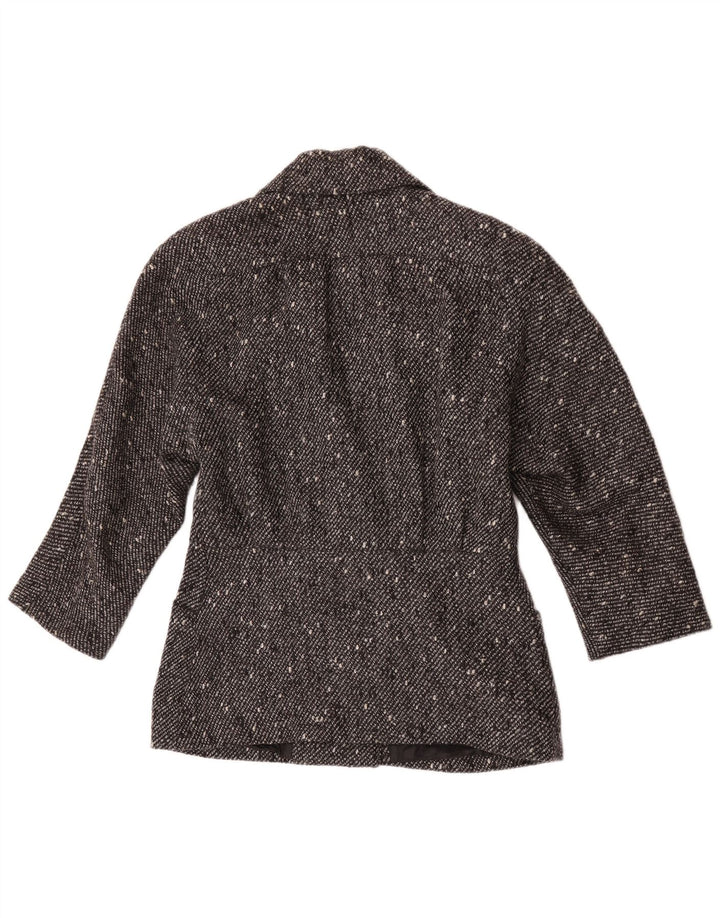 Vintage Damen Zweireihige Blazerjacke EU 42 Große schwarz gefleckte Wolle