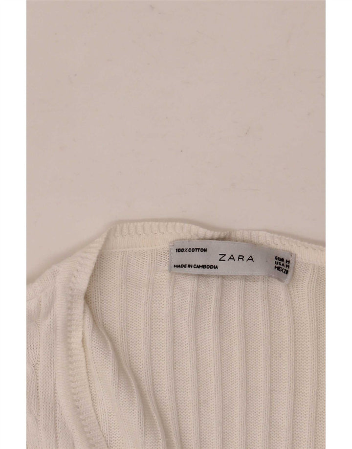 Zara Damen-Cardigan-Pullover UK 12 Mittelweiße Baumwolle