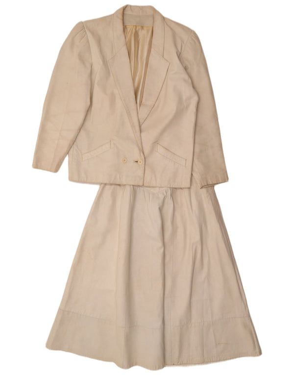 Vintage Damen Leder 2-teiliges Rock-Set UK 12 Medium W26 Off White