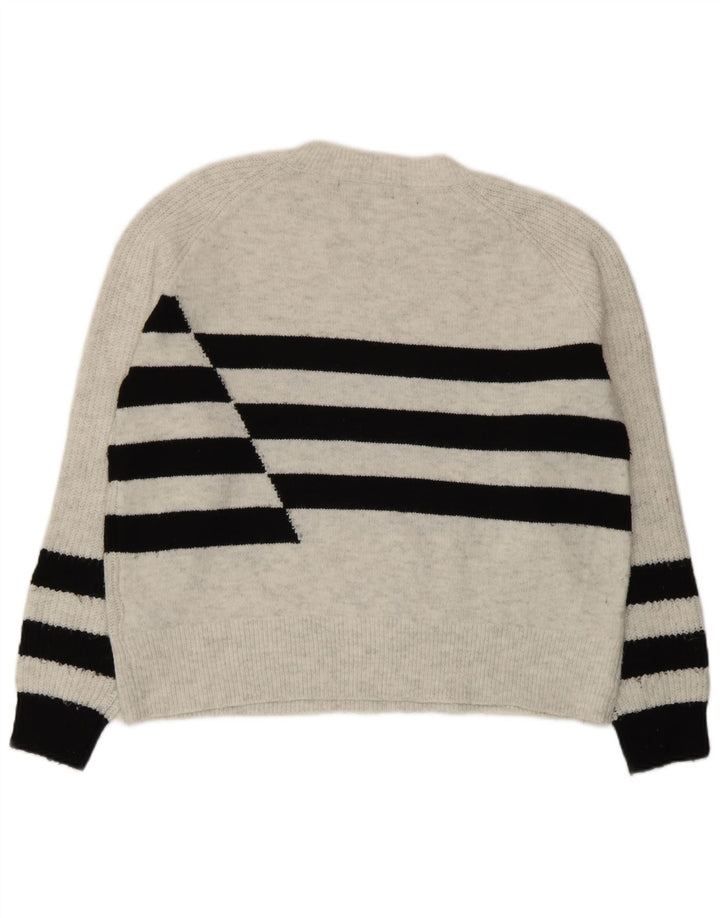 Marks & Spencer Damen Pullover mit Rundhalsausschnitt, UK 14, Mittelgrau gestreift