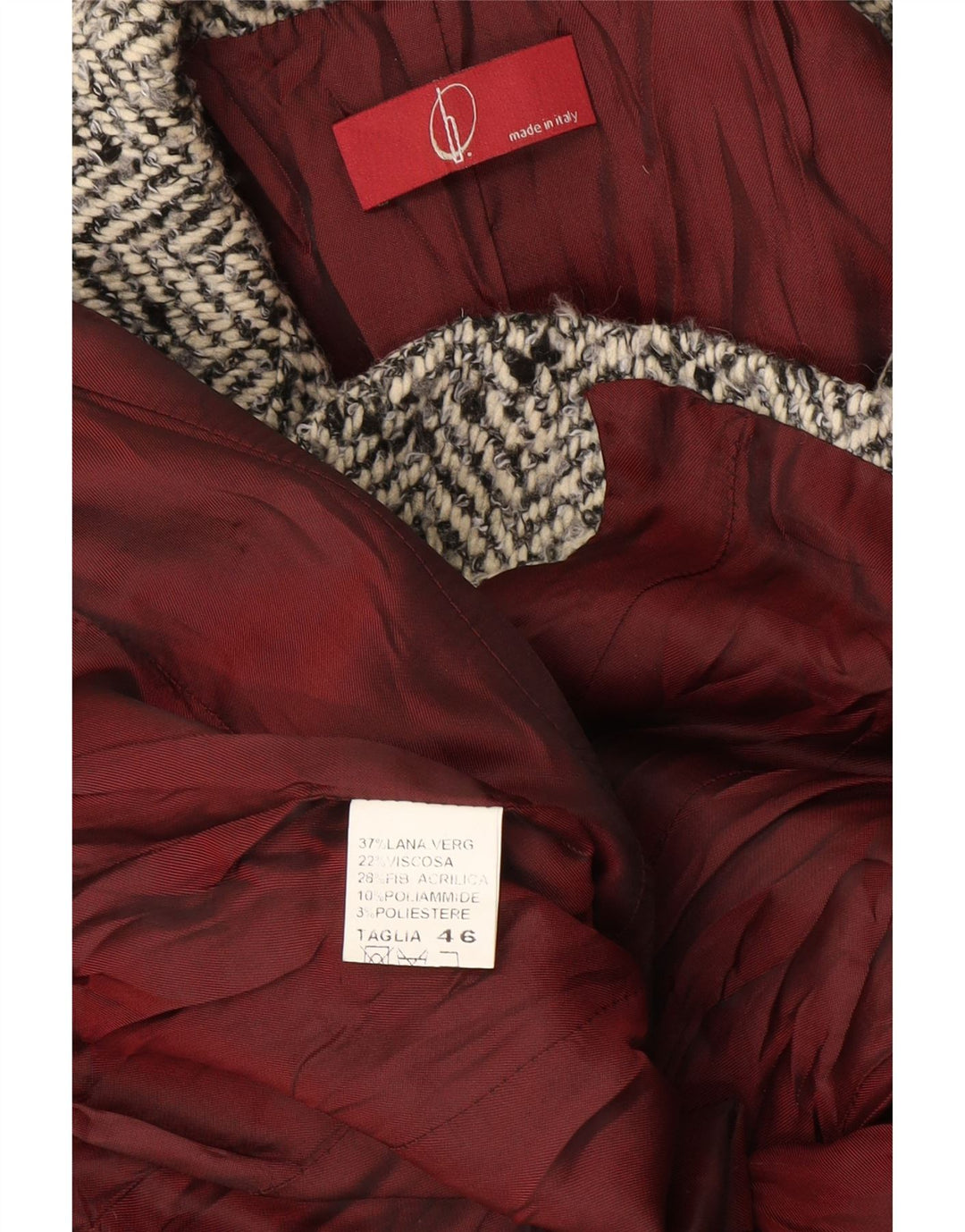 Vintage Damen Blazerjacke mit 2 Knöpfen, IT 46, große graue Wolle mit Fischgrätenmuster