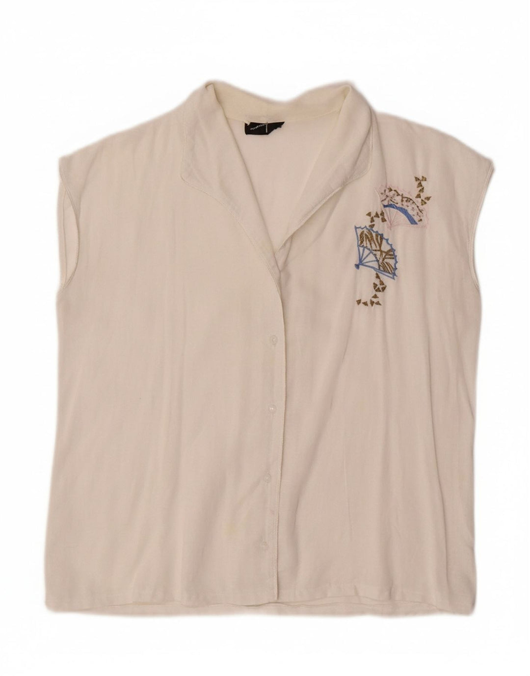 VINTAGE Womens Sleeveless Blouse Top UK 14 Medium White