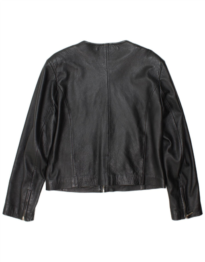 RABERG Damen Crop Lederjacke EU 42 Großes schwarzes Leder