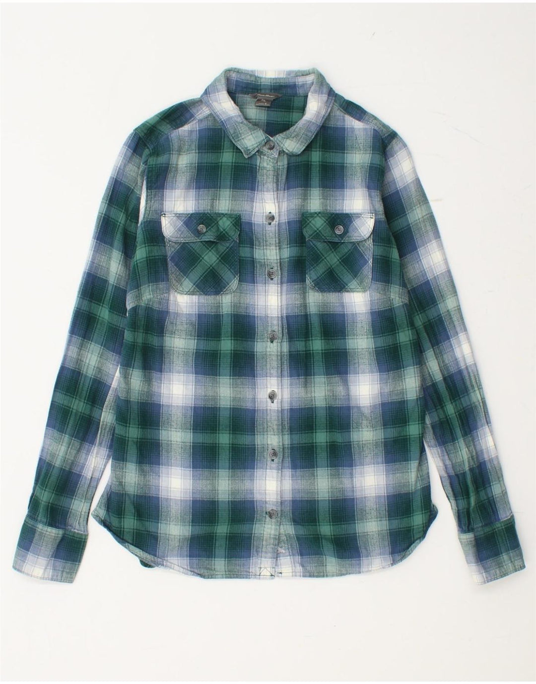 EDDIE BAUER Damen Flanellhemd UK 10 Small Green Check Baumwolle