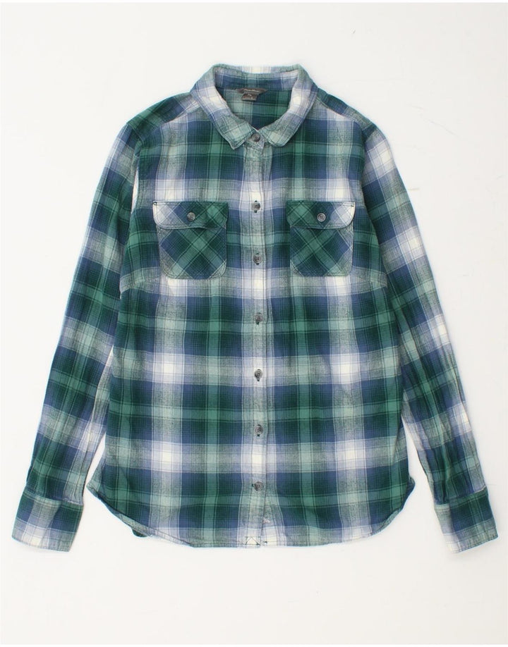 EDDIE BAUER Damen Flanellhemd UK 10 Small Green Check Baumwolle