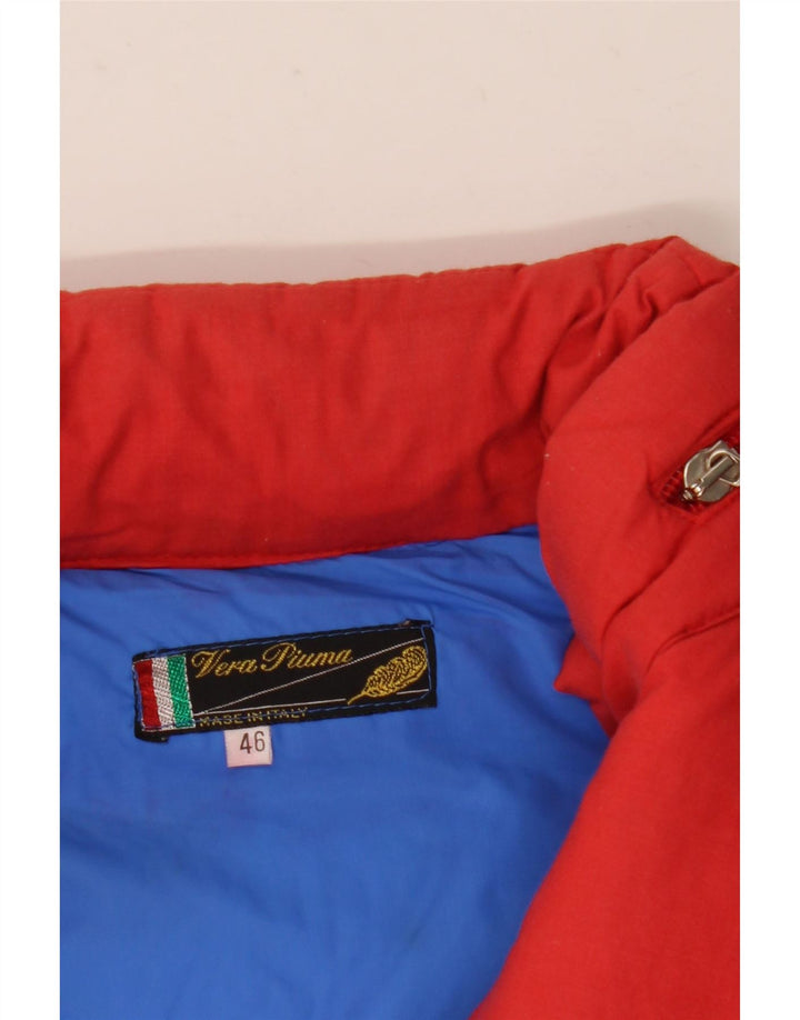 Wattierte Vintage-Herrenjacke mit Kapuze, Größe 46, klein, rot, Farbblock-Polyester