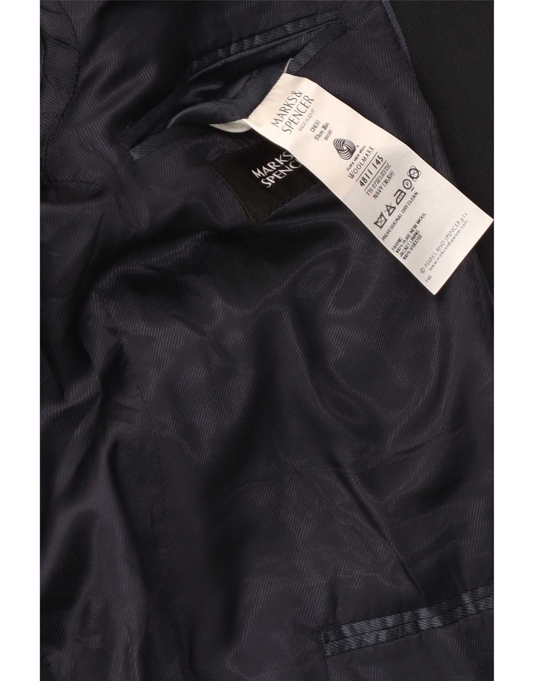 Marks & Spencer Herren-Blazer mit 2 Knöpfen, EU 38, mittelmarineblaue Schurwolle
