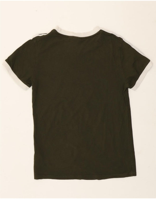 Adidas Damen T-Shirt Top UK 4 XS Khaki Colourblock Baumwolle