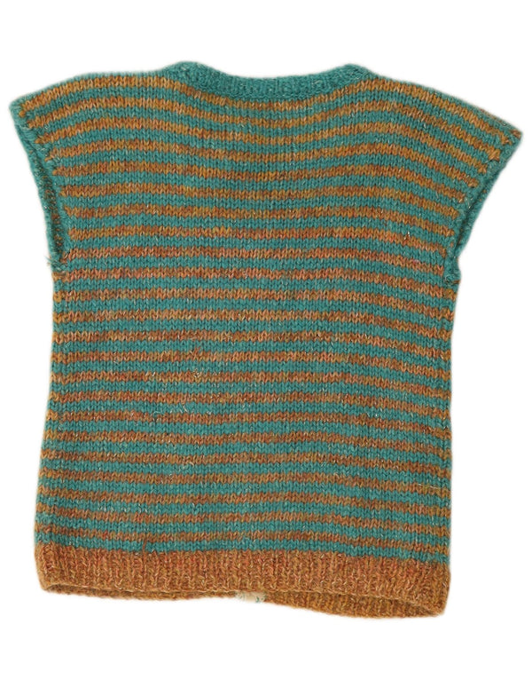 Vintage Womens Short Sleeve Cardigan Sweater UK 12 Medium Green Striped