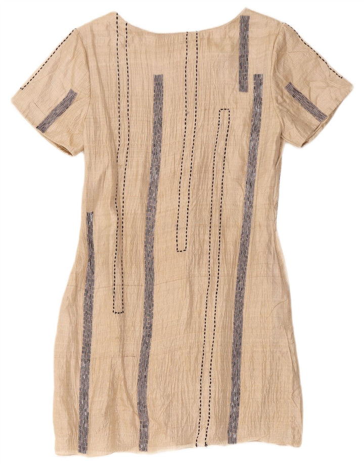 Aftershock Damen Etuikleid UK 14 Large Beige gestreift