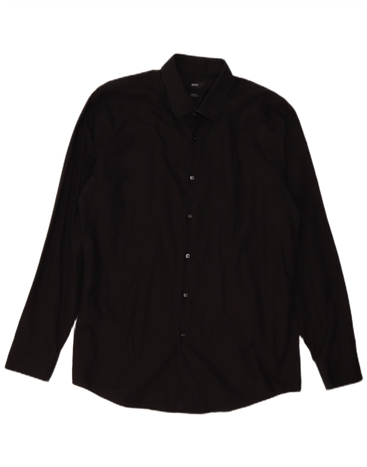 HUGO BOSS Herren Slim Fit Hemd Größe 43 17 XL Schwarze Baumwolle