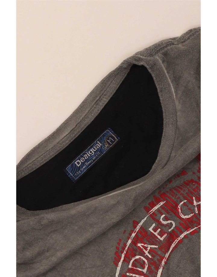 Desigual Herren Grafik-T-Shirt-Oberteil Mittelgrau