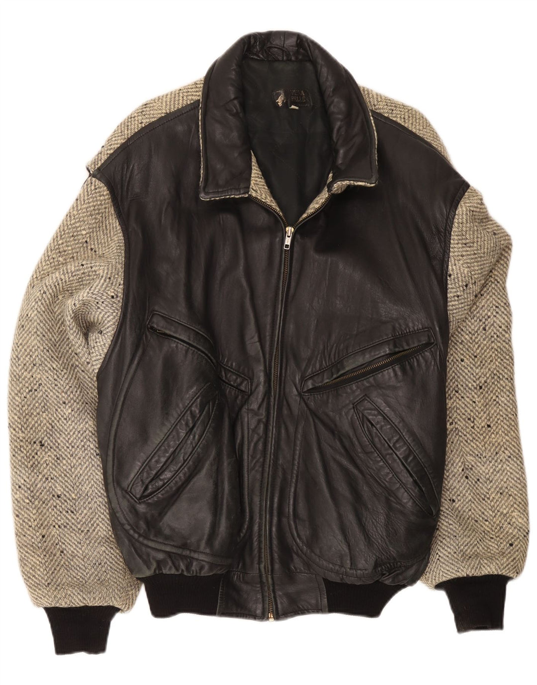 Vintage Herren Lederjacke IT 54 XL Schwarz Colourblock