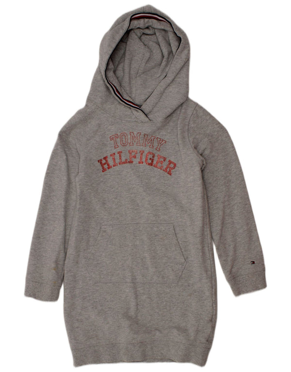 TOMMY HILFIGER Mädchen-Kapuzenkleid mit Grafik, 5–6 Jahre, grau gesprenkelte Baumwolle