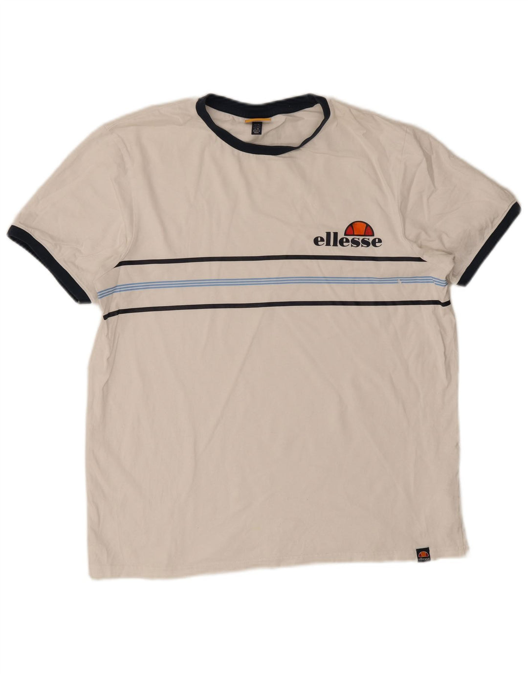 Ellesse Herren T-Shirt Top XL weiß gestreift aus Baumwolle