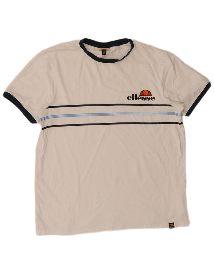 Ellesse Herren T-Shirt Top XL weiß gestreift aus Baumwolle