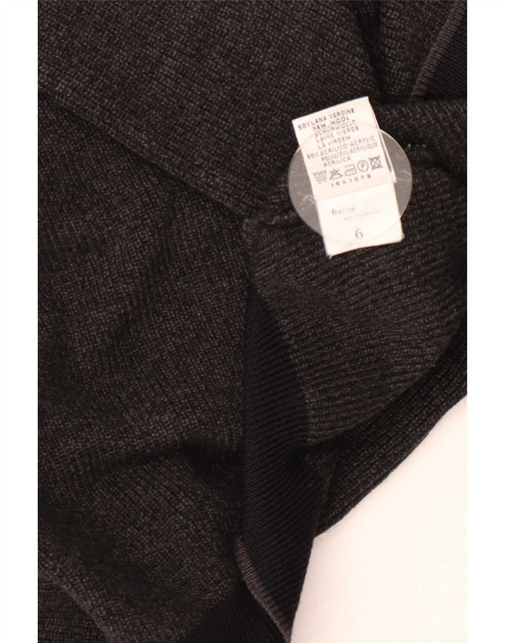 Vintage Herren-Pullover mit Reißverschluss, groß, grau gestreift, Schurwolle