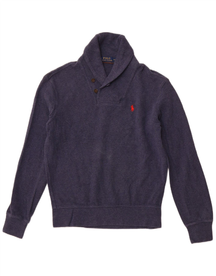POLO RALPH LAUREN Herren-Pullover mit Schalkragen, Größe S, marineblaue Baumwolle