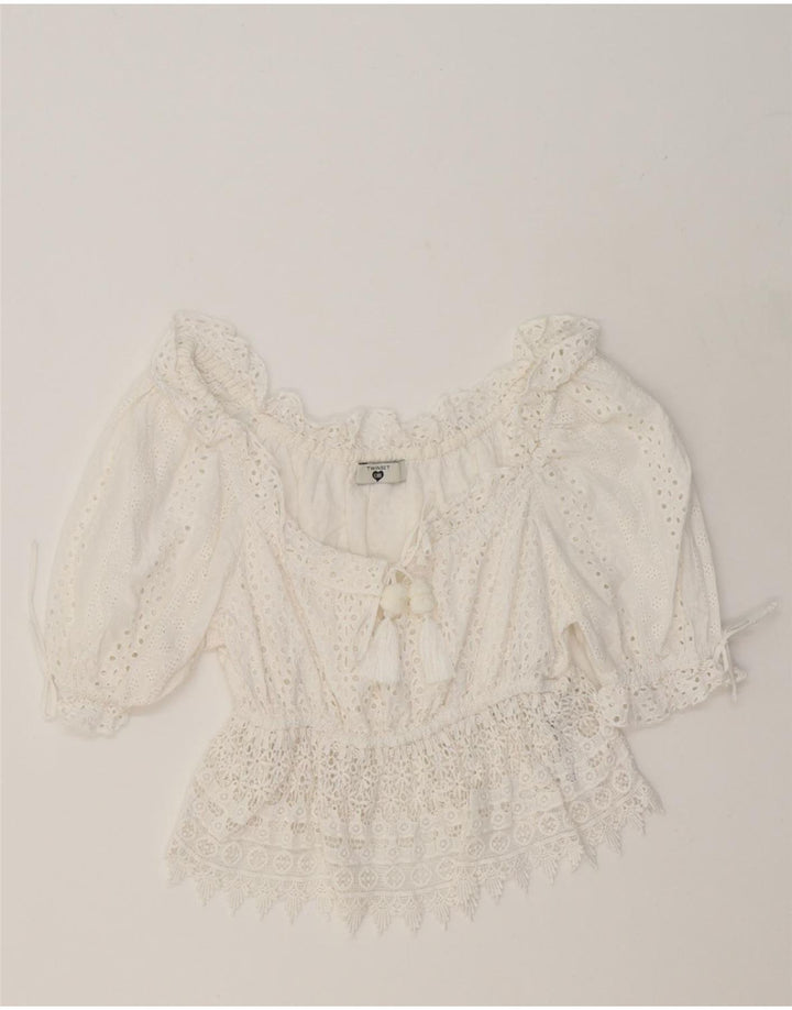 TWINSET Womens Off Shoulder Top UK 10 Small White Cotton Vintage Twinset and Second-Hand Twinset from Messina Hembry 