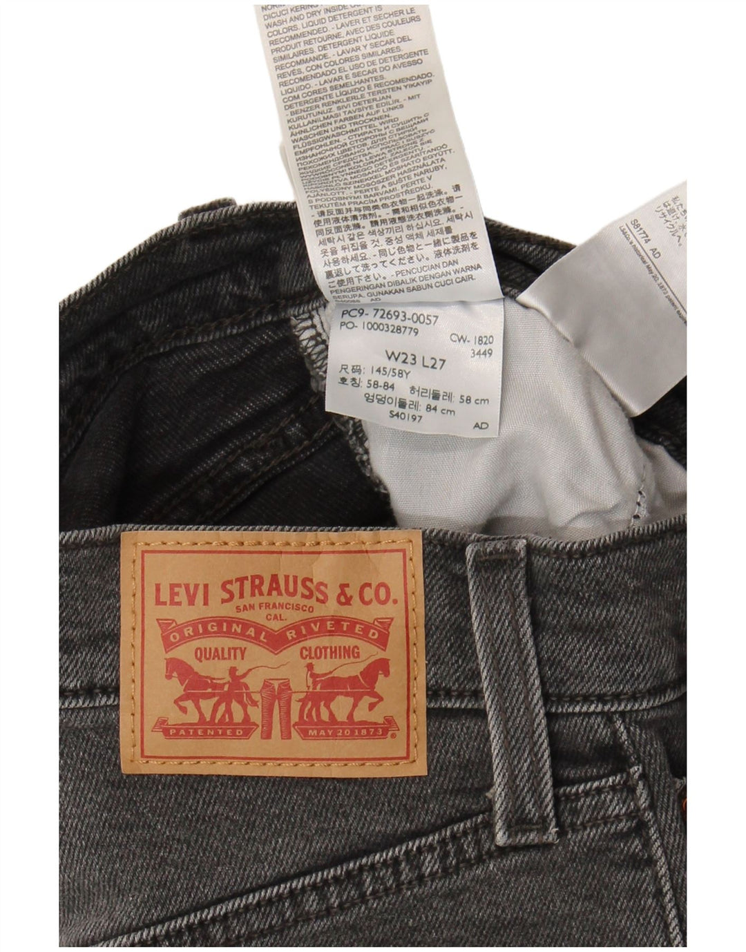Levi's Damen Ribcage Straight Jeans W23 L27 Graue Baumwolle