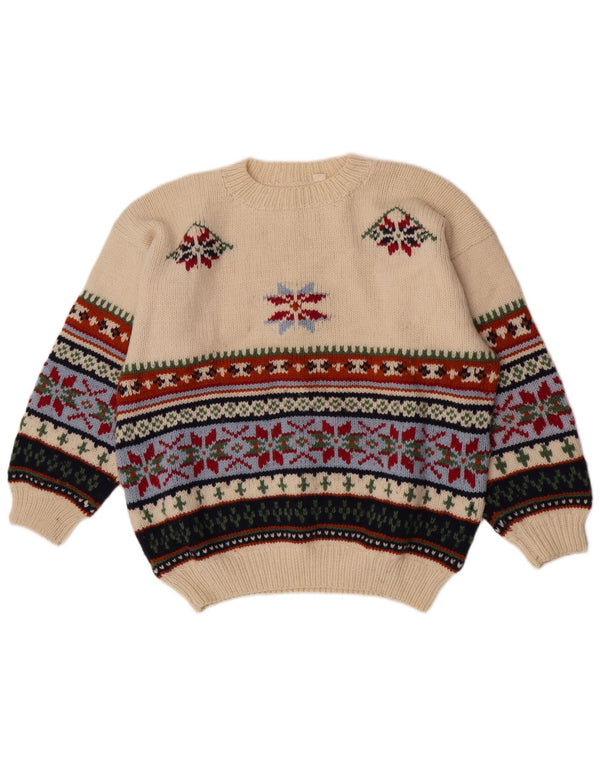 Vintage Damen Rundhalspullover Pullover UK 18 XL Off White Fair Isle Wolle