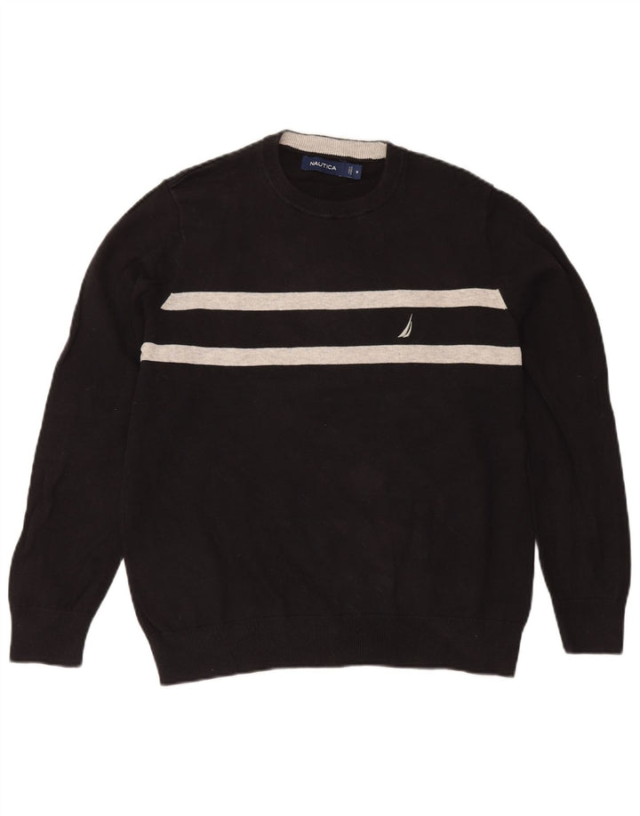 Nautica Herren-Pullover mit Rundhalsausschnitt, mittelschwarz, gestreift, Baumwolle