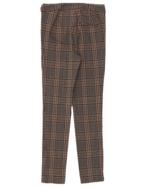 Zara Damen Slim Chino-Hose XS W24 L26 Braun karierte Viskose