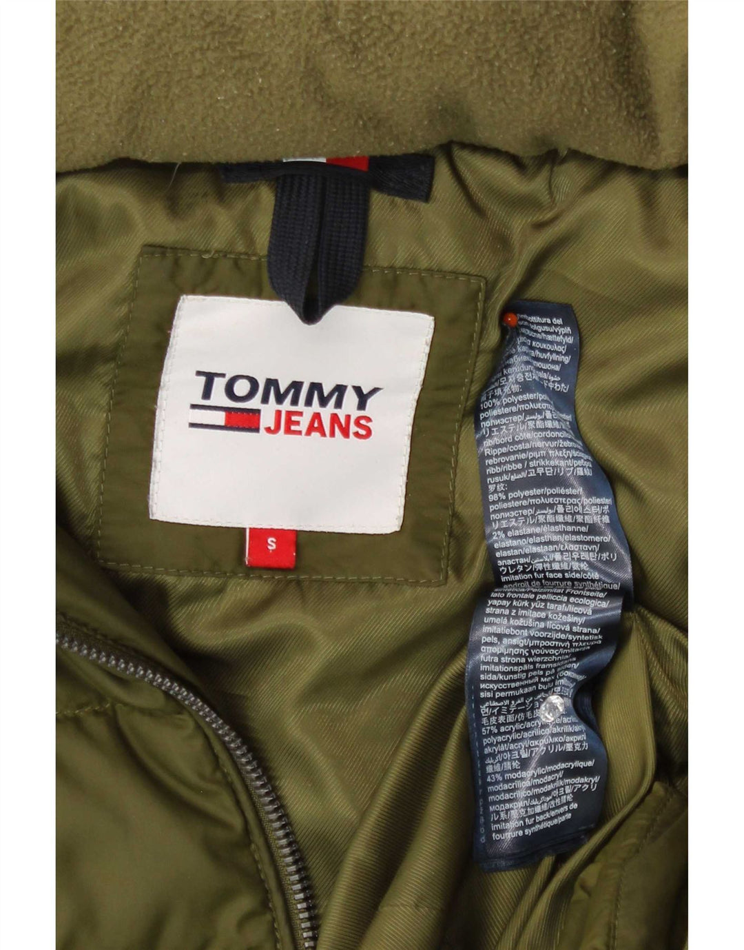 Tommy Hilfiger Damen-Jacke mit Kapuze, gepolstert, UK 10, Größe S, Khaki, Polyester