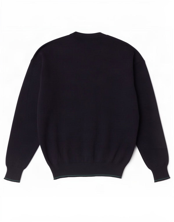 Vintage Herren-Pullover mit V-Ausschnitt, mittelgroß, marineblau geflecktes Polyacryl