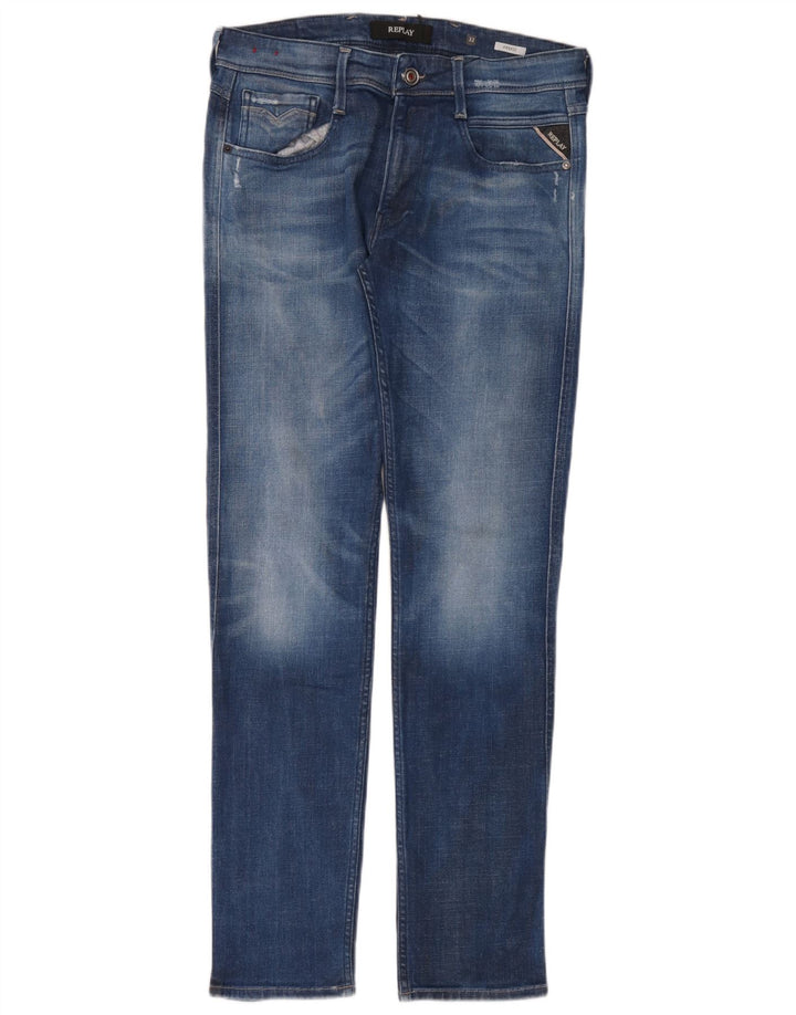 Replay Herren Slim Jeans W32 L32 Blaue Baumwolle
