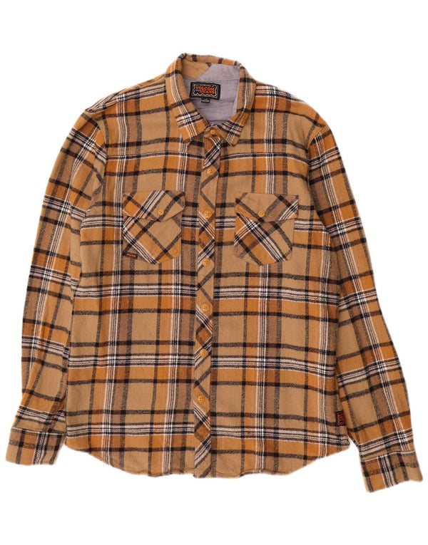 VOLCOM Mens Flannel Shirt Large Brown Check Cotton