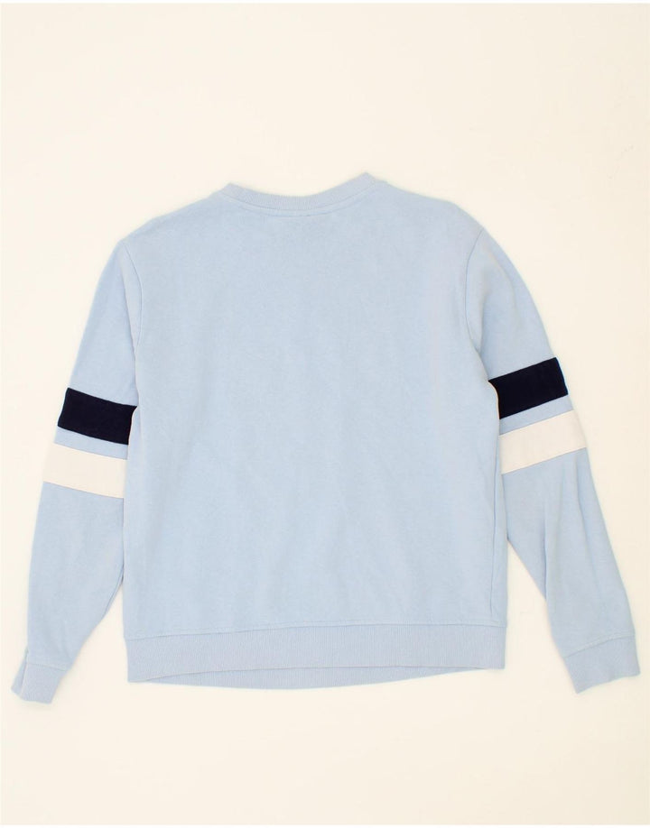 FILA Womens Graphic Sweatshirt Jumper UK 14 Medium Blue Colourblock Cotton Vintage Fila and Second-Hand Fila from Messina Hembry 