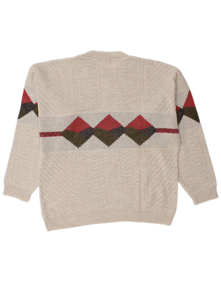 Vintage Herren Pullover mit Rundhalsausschnitt, groß, beige Argyle/Diamant-Acryl