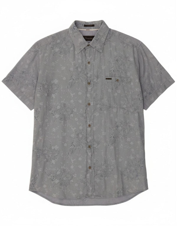 Marlboro Classics Herren-Kurzarmhemd 2XL, blaues Blumenmuster, Baumwolle