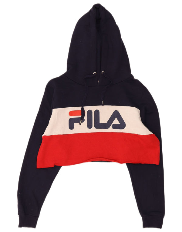 Fila Damen Crop Graphic Hoodie Pullover UK 18 XL Marineblau Farbblock