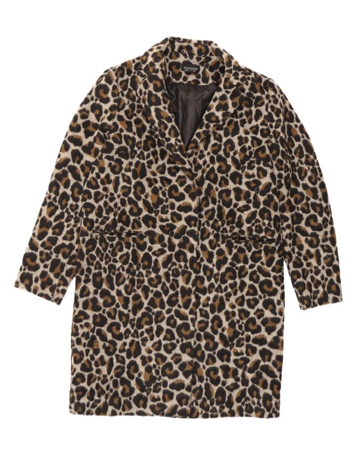 Topshop Damen Übergroßer Mantel UK 10 Kleiner brauner Polyester mit Animal-Print