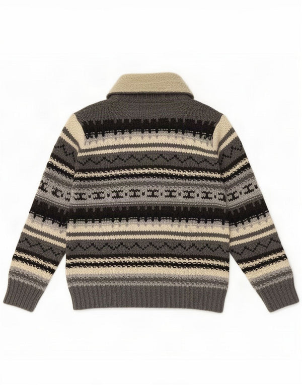 Consenso Mens Shawl Neck Jumper Sweater Medium Grey Geometric Acrylic