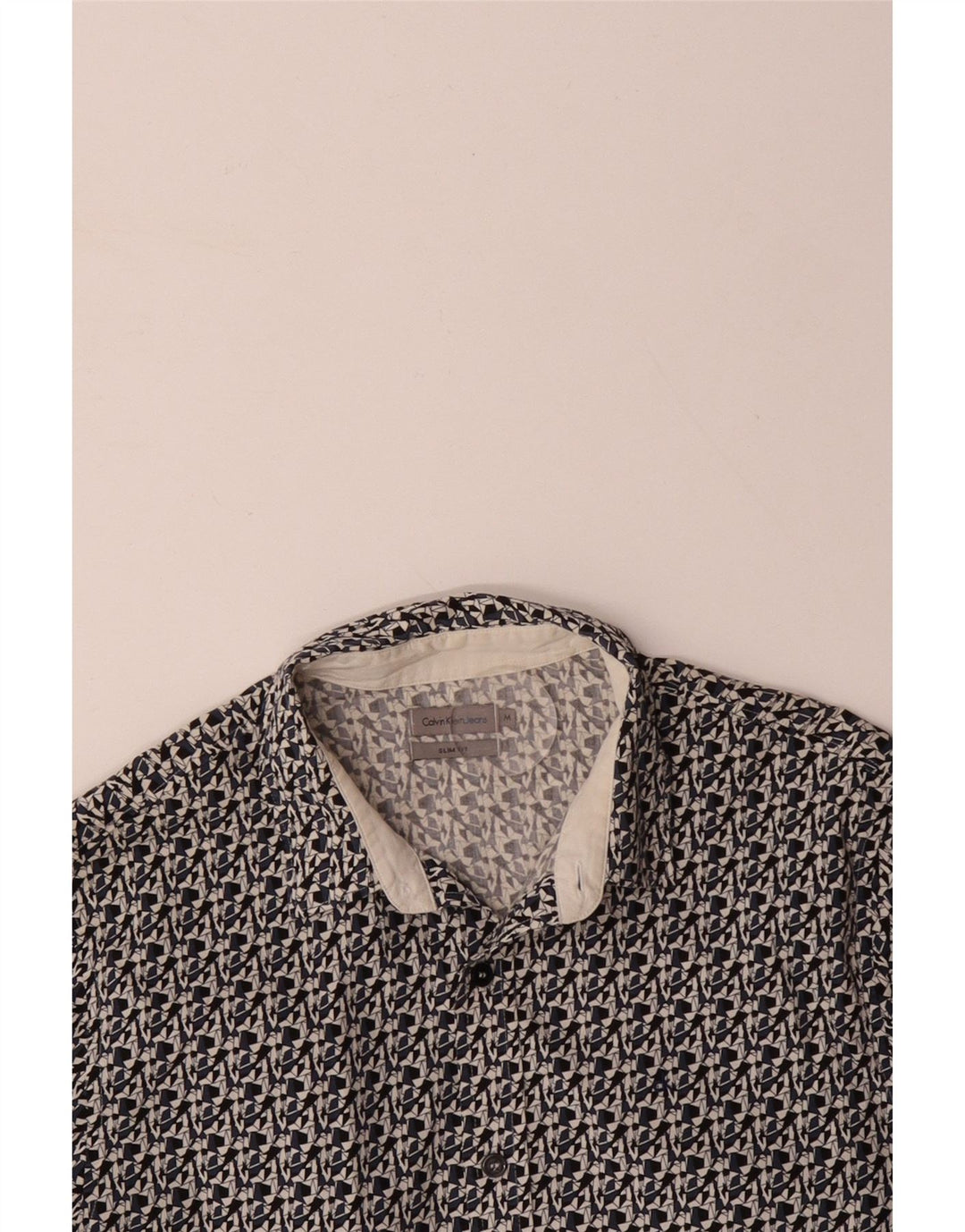 CALVIN KLEIN JEANS Herren Slim Fit Hemd Mittelschwarze geometrische Baumwolle