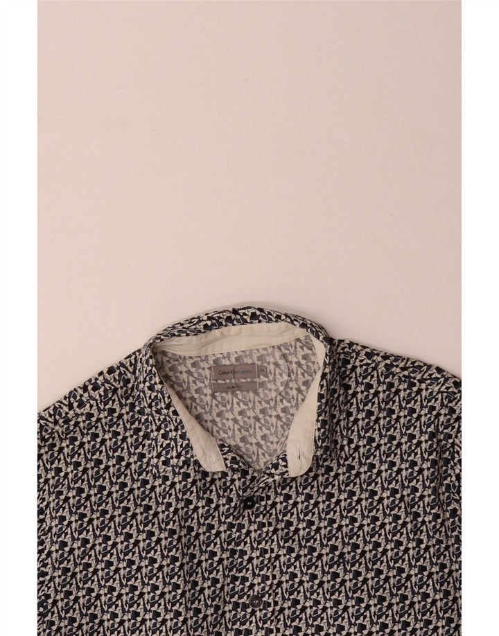 CALVIN KLEIN JEANS Herren Slim Fit Hemd Mittelschwarze geometrische Baumwolle