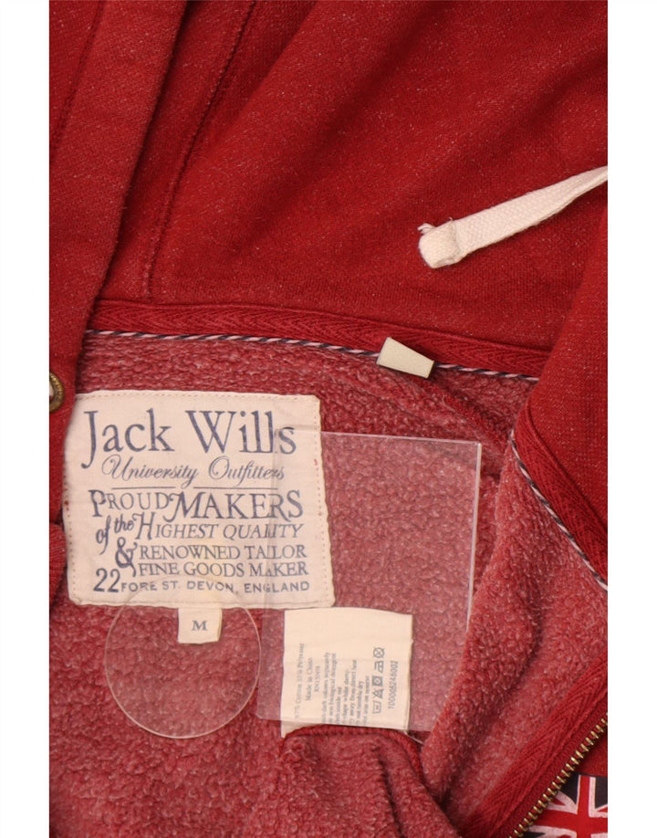 Jack Wills Herren-Kapuzenpullover mit grafischem Reißverschluss, mittelrote Baumwolle