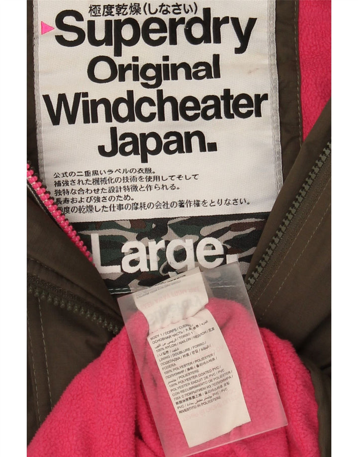 Superdry Damen-Windbreakerjacke mit Kapuze, UK 16, Größe L, Khaki, Nylon