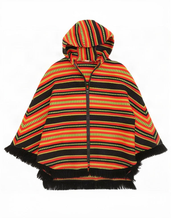Vintage Damen Poncho-Mantel mit Kapuze, Einheitsgröße, rot gestreift