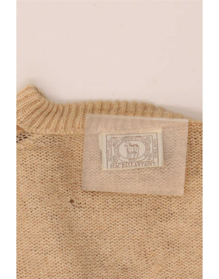 Vintage Herren-Pullover mit Rundhalsausschnitt, groß, Beige, Farbblock