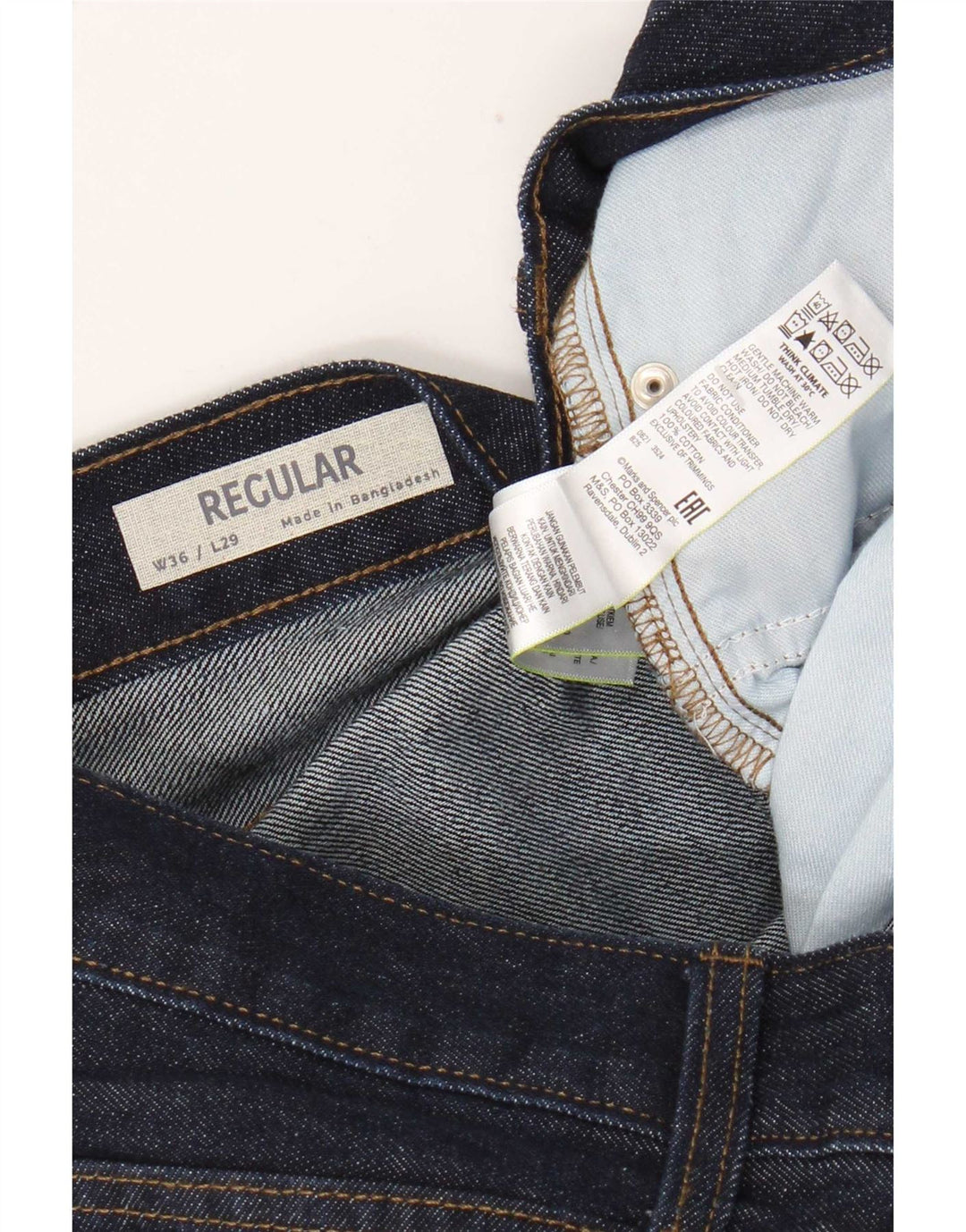 Marks & Spencer Herren Regular Straight Jeans W36 L29 Marineblau Baumwolle