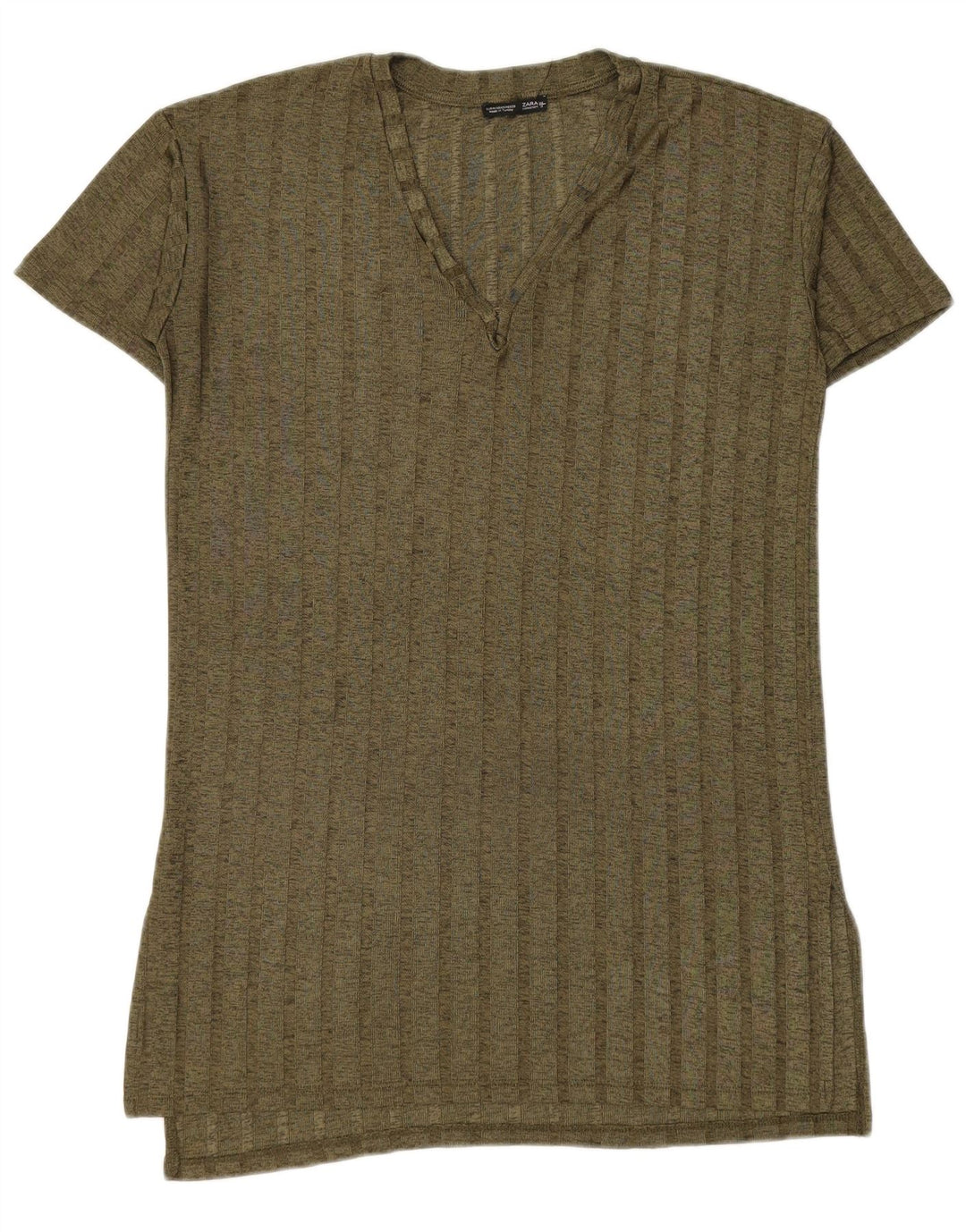Zara Damen Longline T-Shirt Top UK 14 Mittelgrün meliert