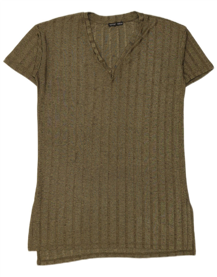 Zara Damen Longline T-Shirt Top UK 14 Mittelgrün meliert