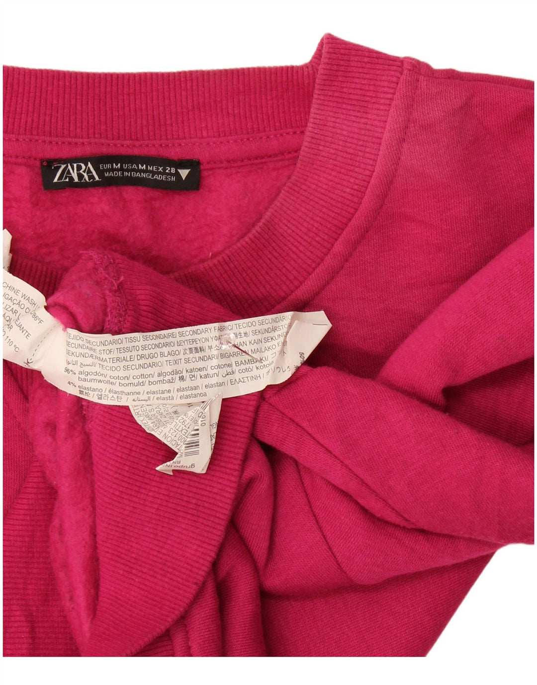 Zara Damen Crop Sweatshirt Pullover UK 14 Mittelrosa Baumwolle